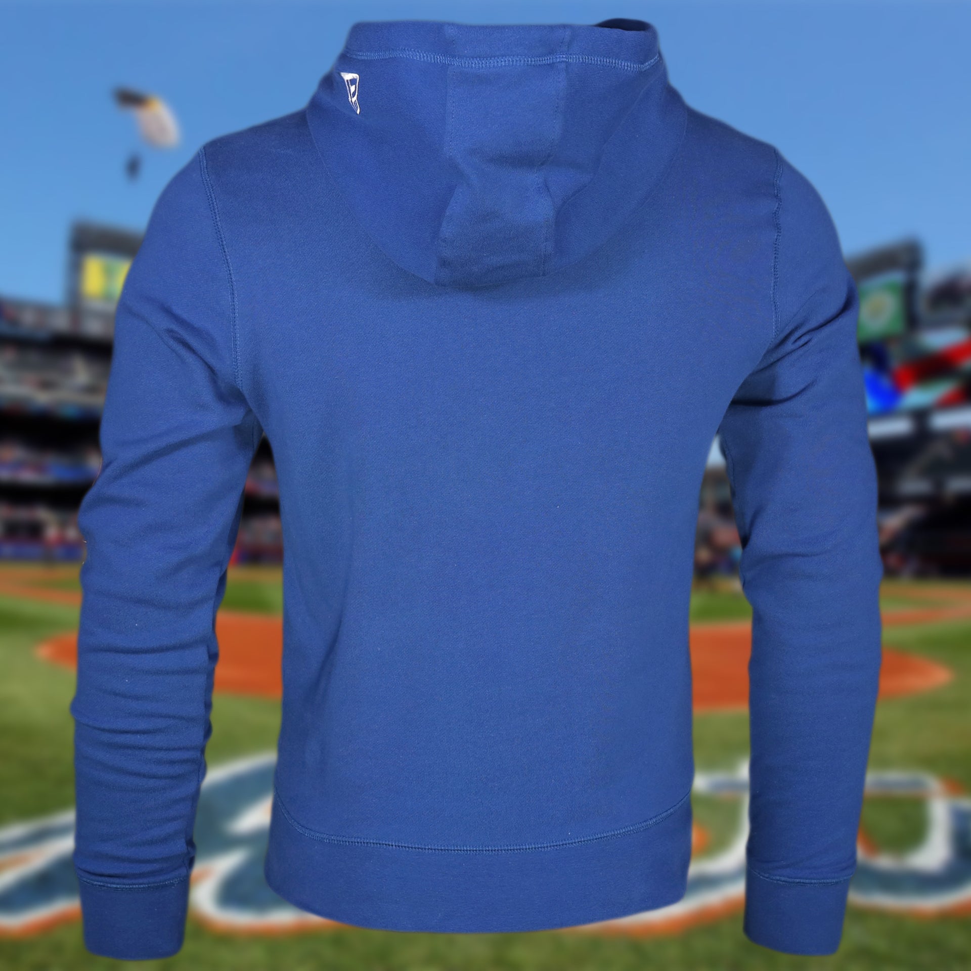 back side of the New York Mets "City Transit" 59Fifty Fitted Matching Royal Pullover Hoodie