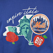 new york print design on the New York Mets "City Cluster" 59Fifty Fitted Matching Royal Pullover Hoodie