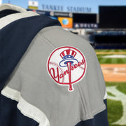 classic yankees logo on the New York Yankees Vintage Hockey 47 Lacer Hoodie |  Navy, Gray, White