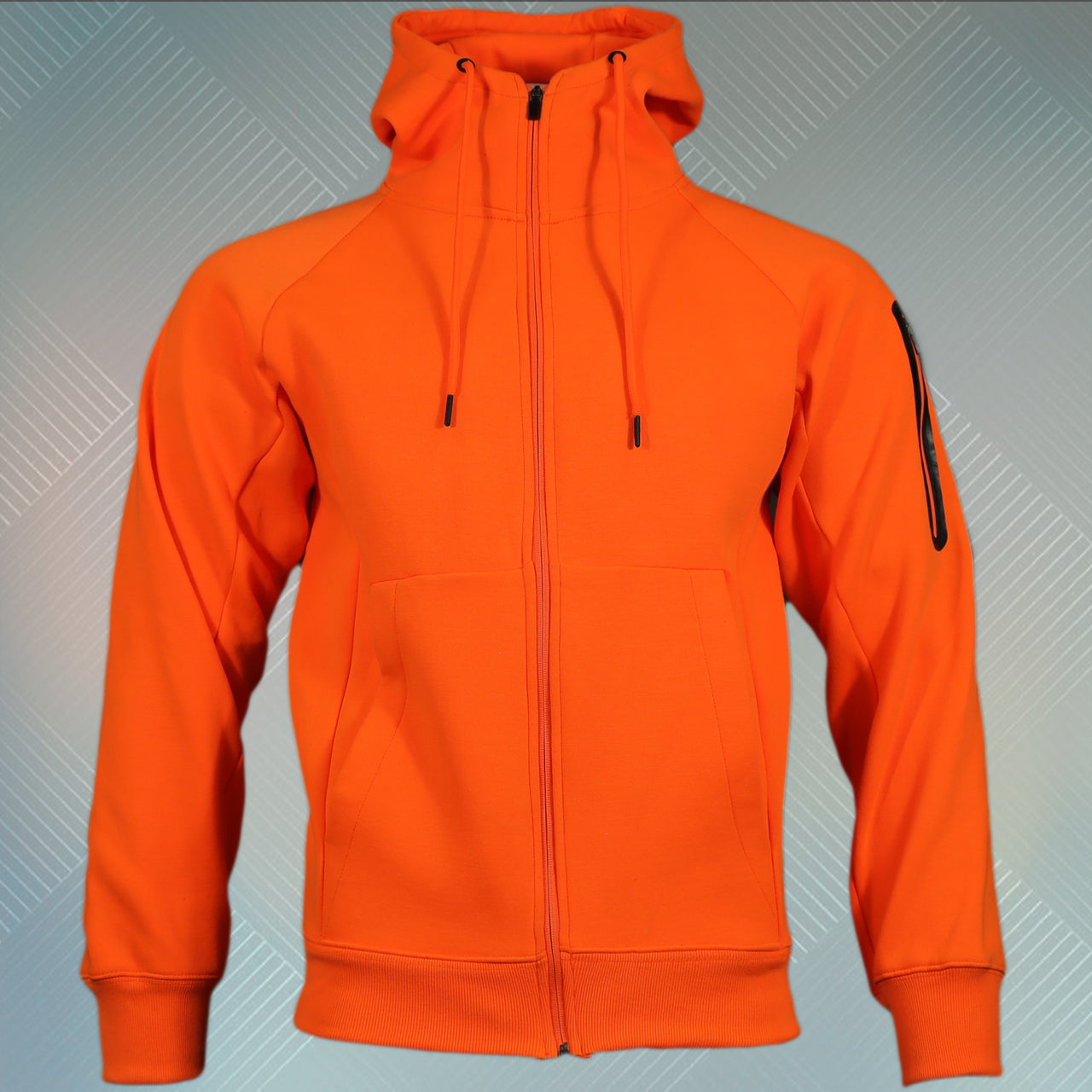 Safety Orange Unbasic Fleece Stash Pocket Sunset Park Tapered Zipper Hoodie | Fleece Safety Orange Hoodie