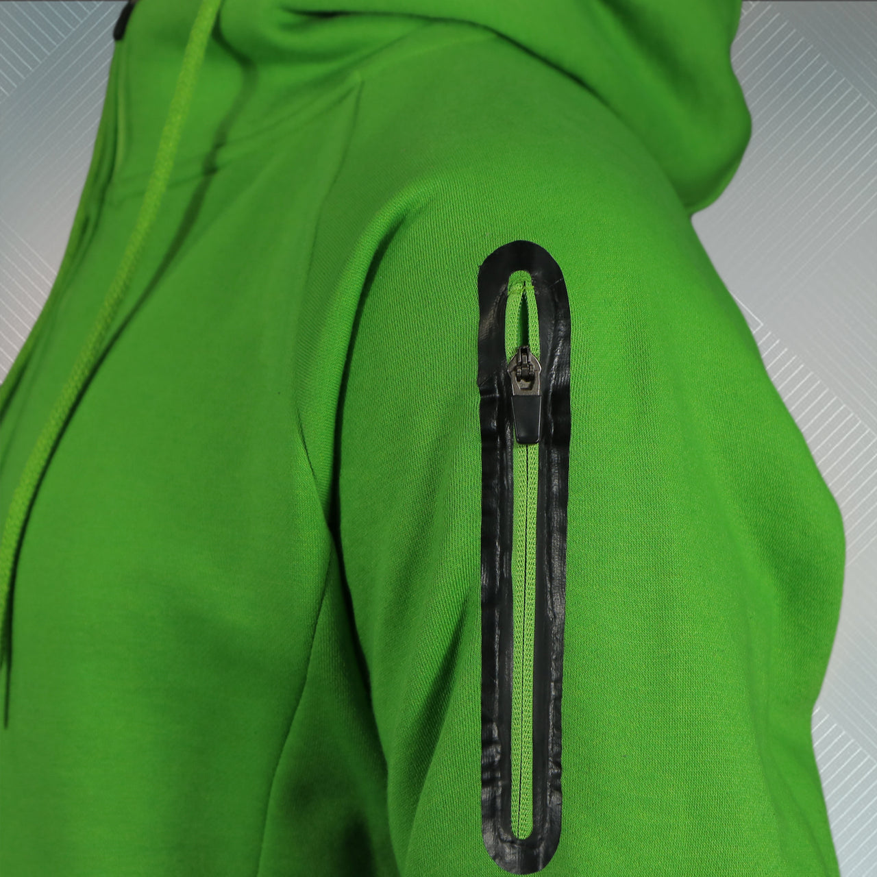 Lime Green Unbasic Fleece Stash Pocket Sunset Park Tapered Zipper Hoodie | Fleece Safety Lime Green Hoodie
