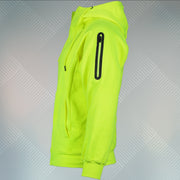 wearers left of the Frozen Yellow Unbasic Fleece Stash Pocket Sunset Park Tapered Zipper Hoodie | Fleece Neon Yellow Hoodie