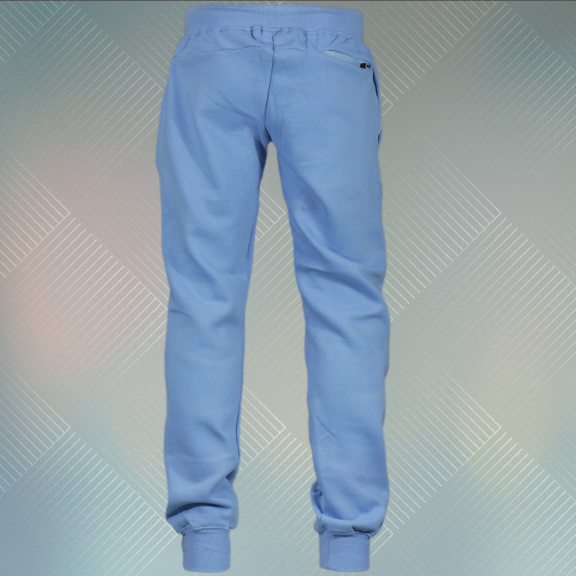 back side of the Powder Blue Unbasic Fleece Stash Pocket Sunset Park Tapered Jogger Pants | Fleece Light Blue Sweatpants