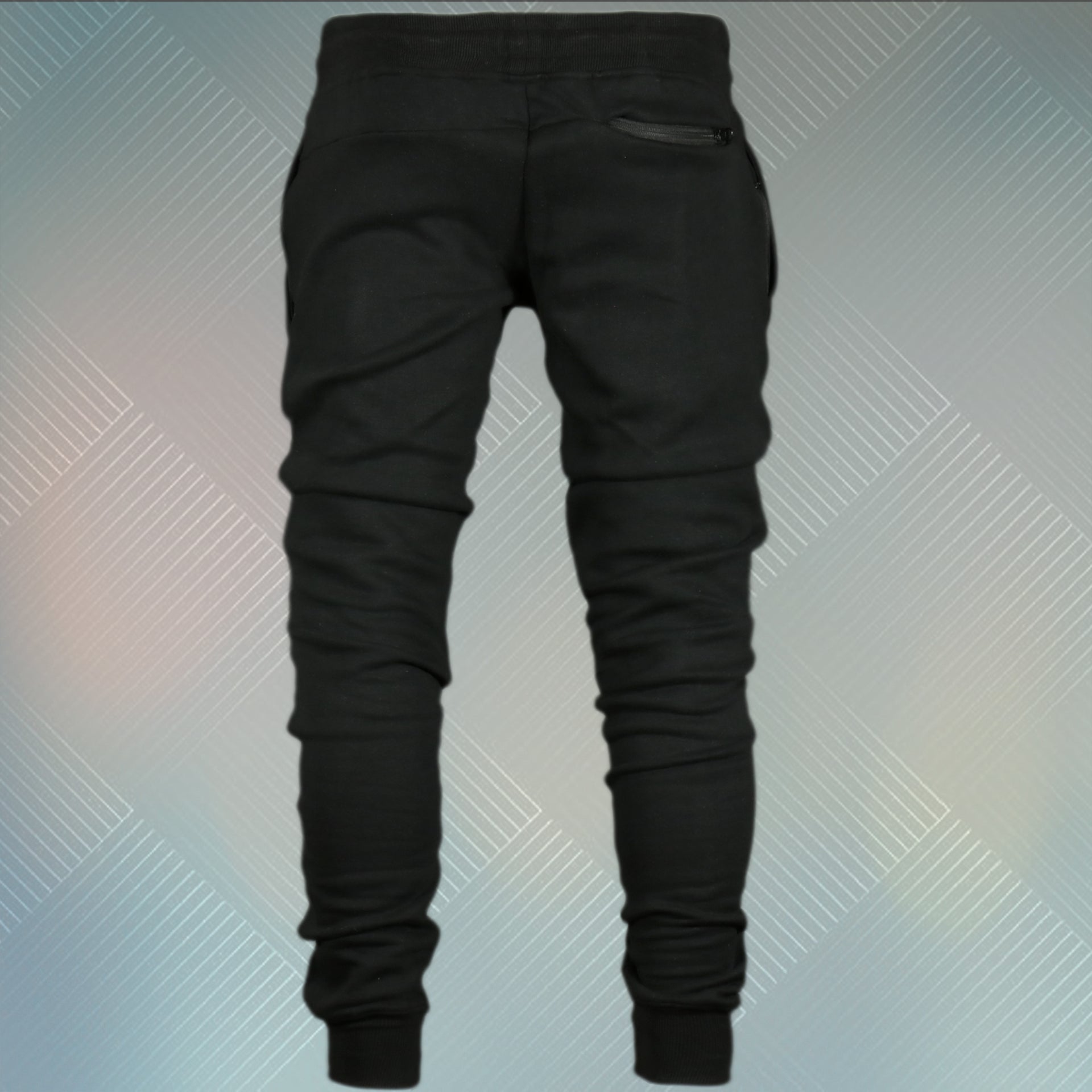 back side of the Jet Black Unbasic Fleece Stash Pocket Sunset Park Tapered Jogger Pants | Fleece Black Sweatpants