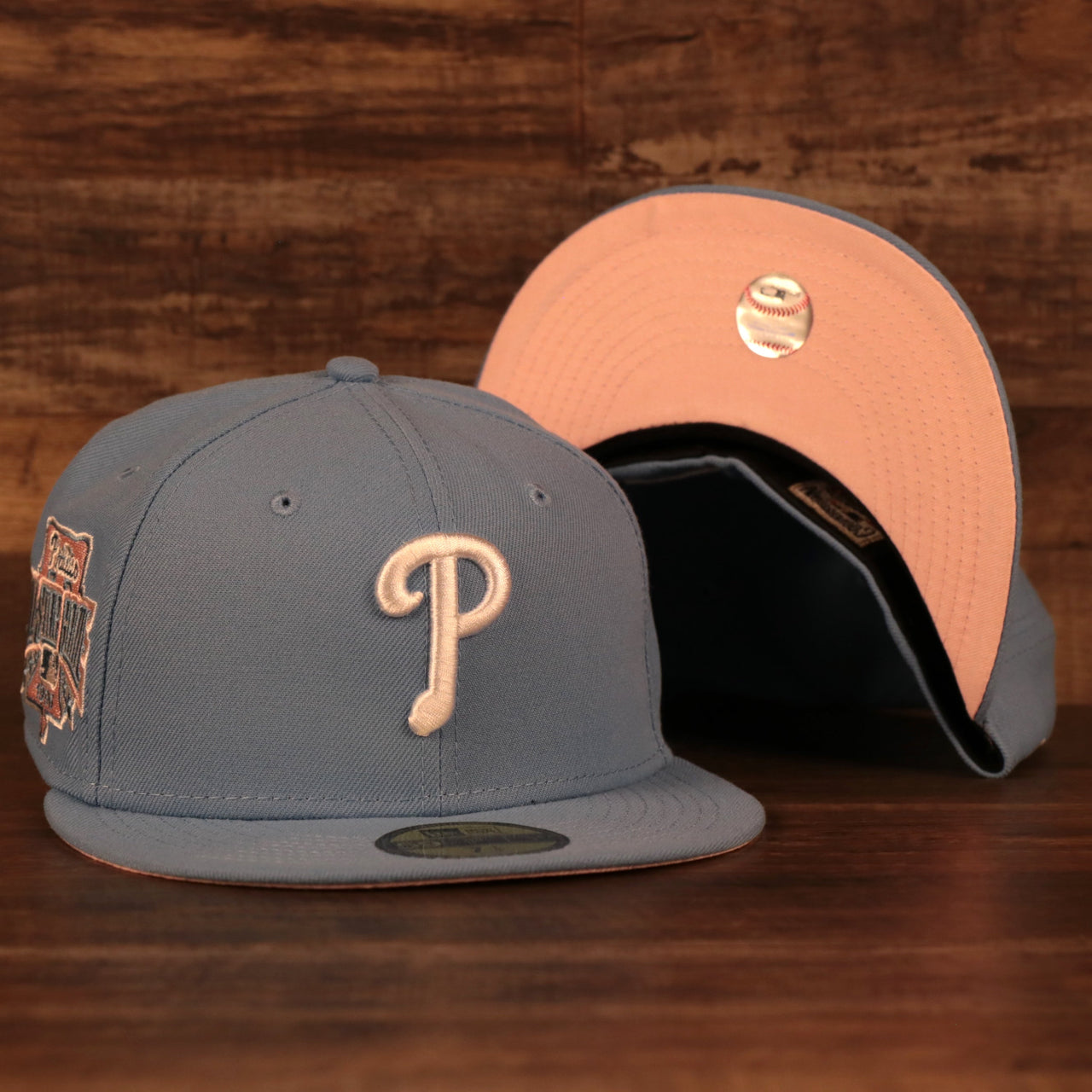 Philadelphia Phillies 1996 All Star Game Icy Blue Pink Bottom Side Patch 59Fifty Fitted Cap