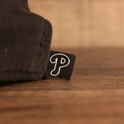 phillies label on the Philadelphia Phillies Core Classic Black logo on White Trim | Black 9Twenty Dad Hat