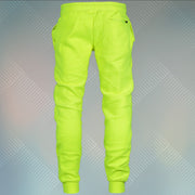 back side of the Frozen Yellow Unbasic Fleece Stash Pocket Sunset Park Tapered Jogger Pants | Fleece Neon Yellow Sweatpants