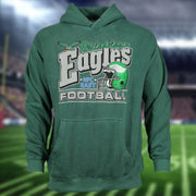 front of the Philadelphia Eagles Sun Fade Pierce Kelly Green Pullover Hoodie | Elm Green