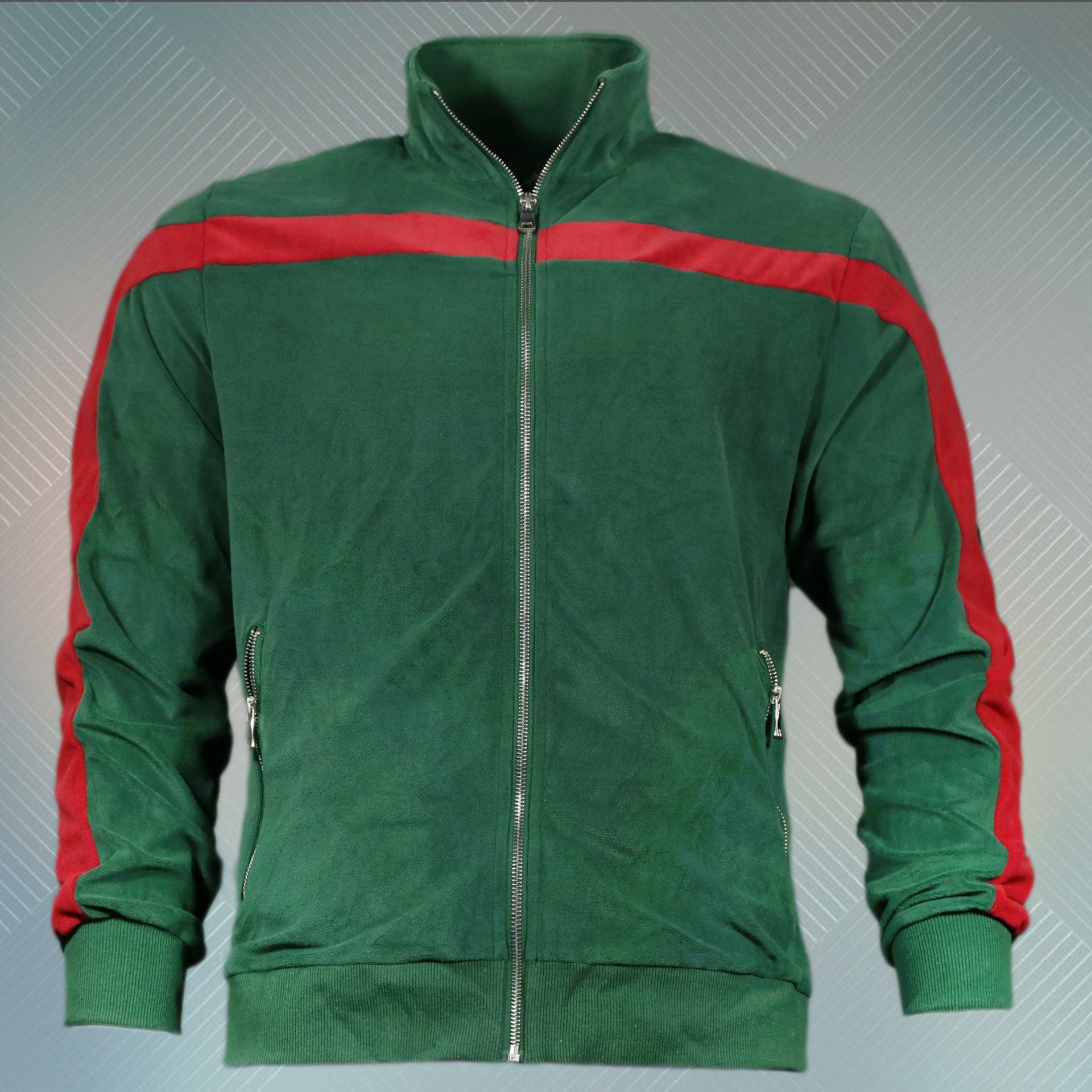Track Jacket | Snake and Bees Italian Fashion Green Red Stripe Zip Up