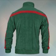 back side of the Track Jacket | Snake and Bees Italian Fashion Green Red Stripe Zip Up