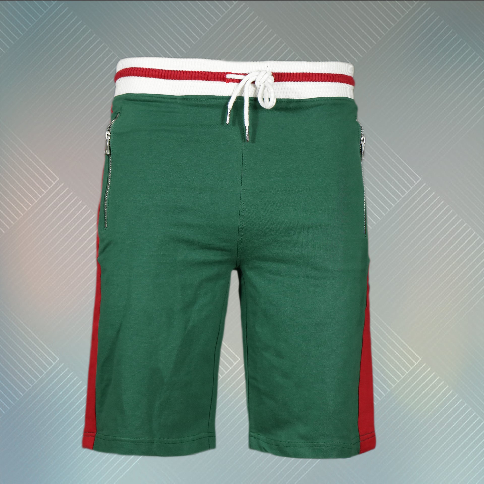 Jordan Craig Green Striped Track Shorts | Retro Inspired Italian Colorway Shorts with Zipper Pockets