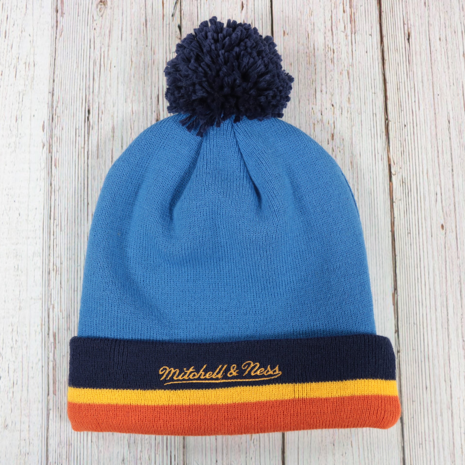 back side of the Oklahoma City Thunder Mitchell and Ness Winter Pom Beanie