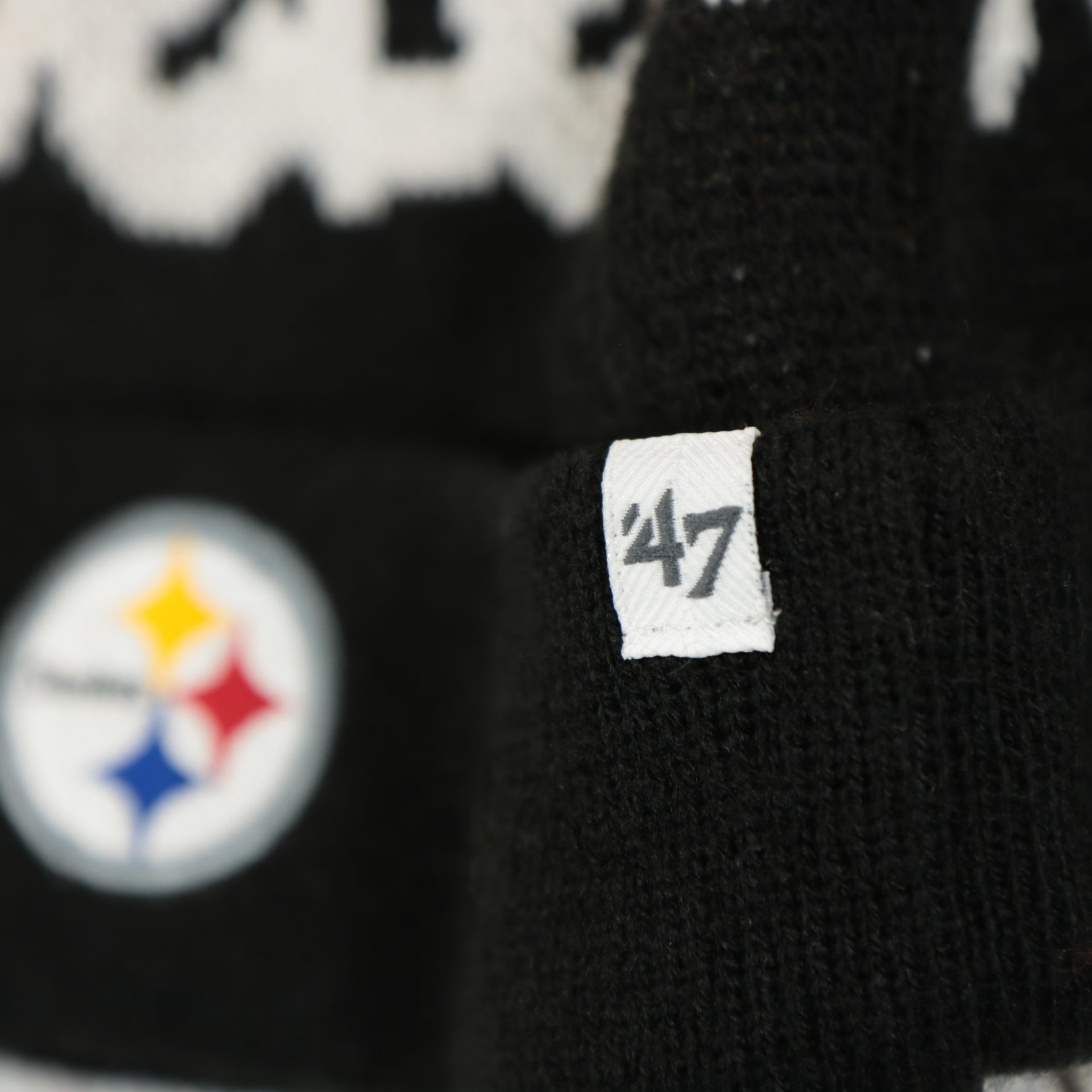 47 brand label on the Pittsburgh Steelers Youth Sized "Underdog" Knit Pom Winter Beanie