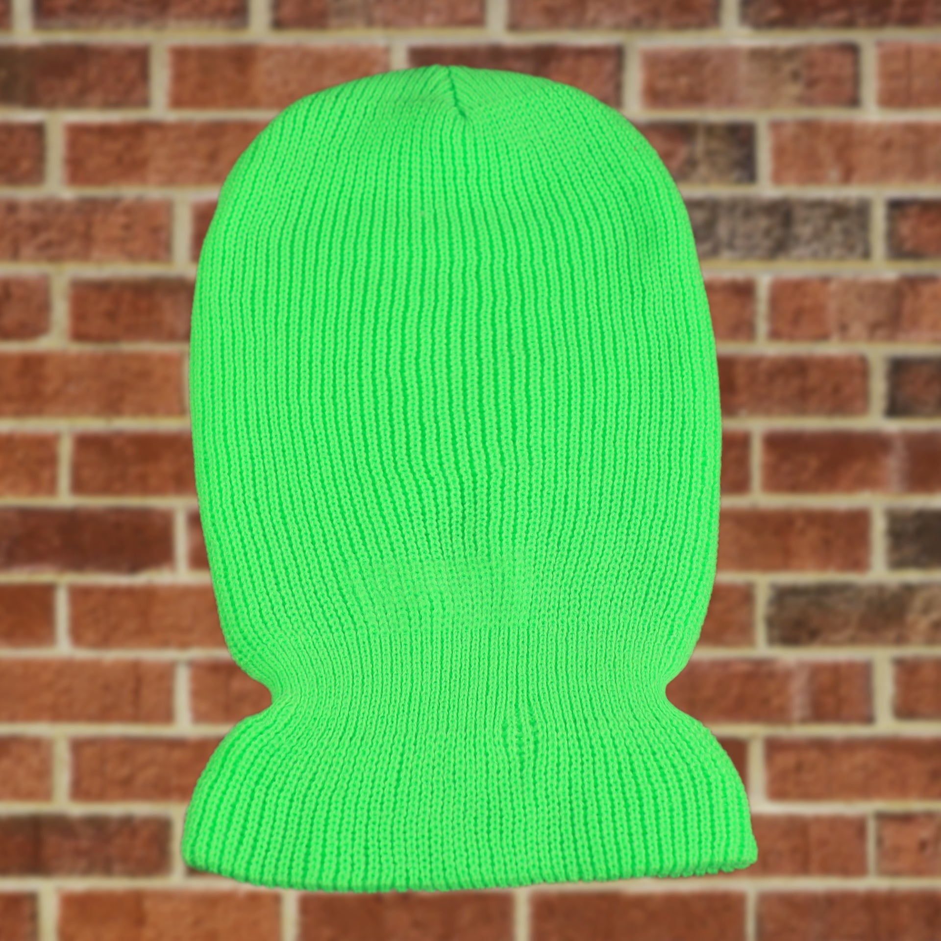 back side of the Neon Green Hole Knit Ski Mask