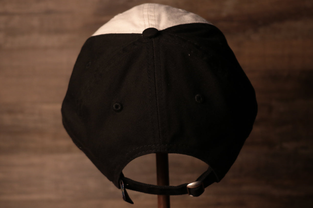 The backside of this cap is black Marlins Dad Hat | Miami Marlins Retro Baseball Cap