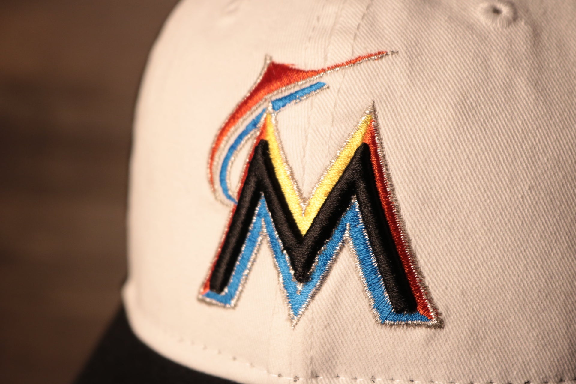Marlins Dad Hat | Miami Marlins Retro Baseball Cap the marlins logo is multicolor