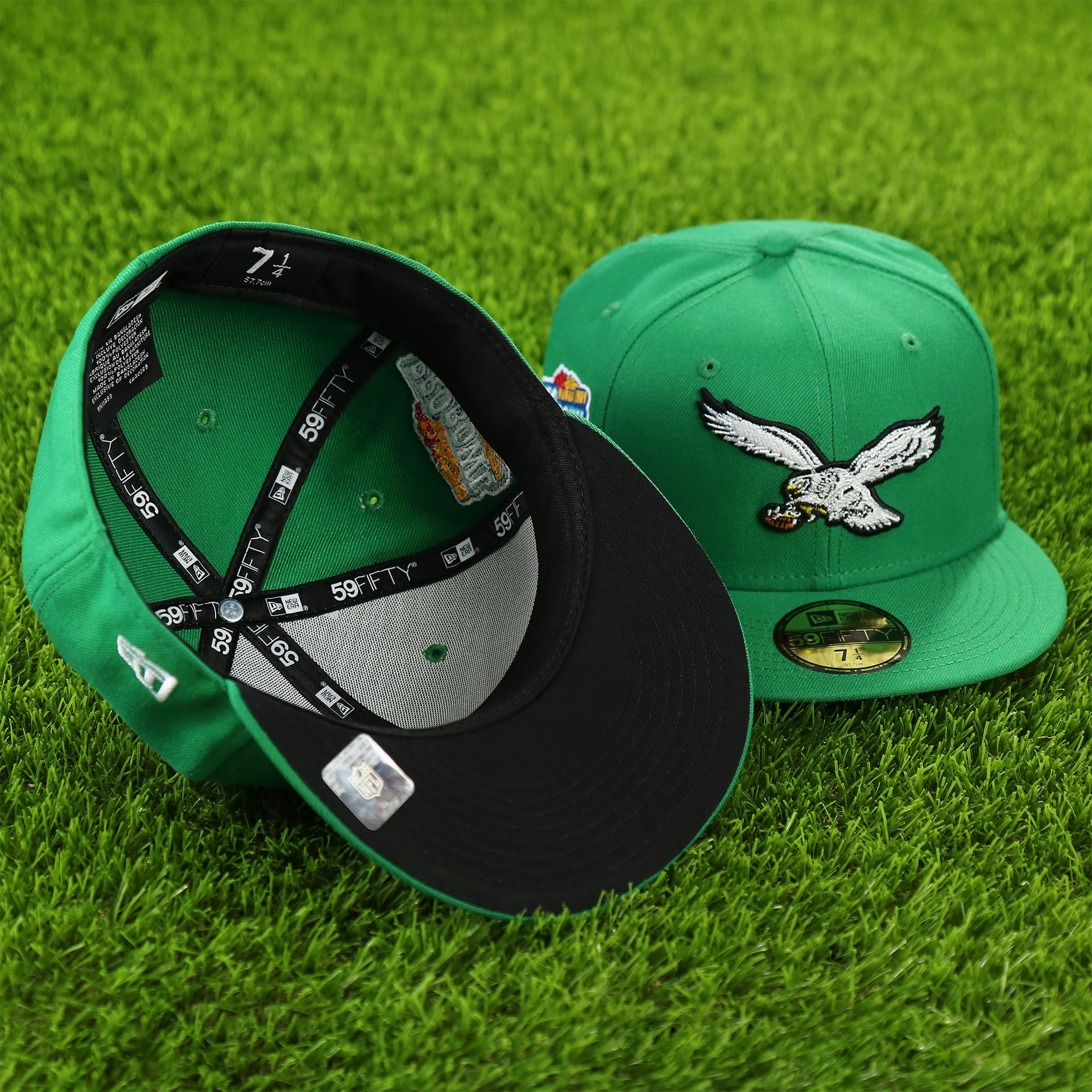 black under visor on the 1999 Hawaii Pro Bowl Throwback Philadelphia Eagles 59Fifty Side Patch Fitted | Black Bottom, Kelly Green