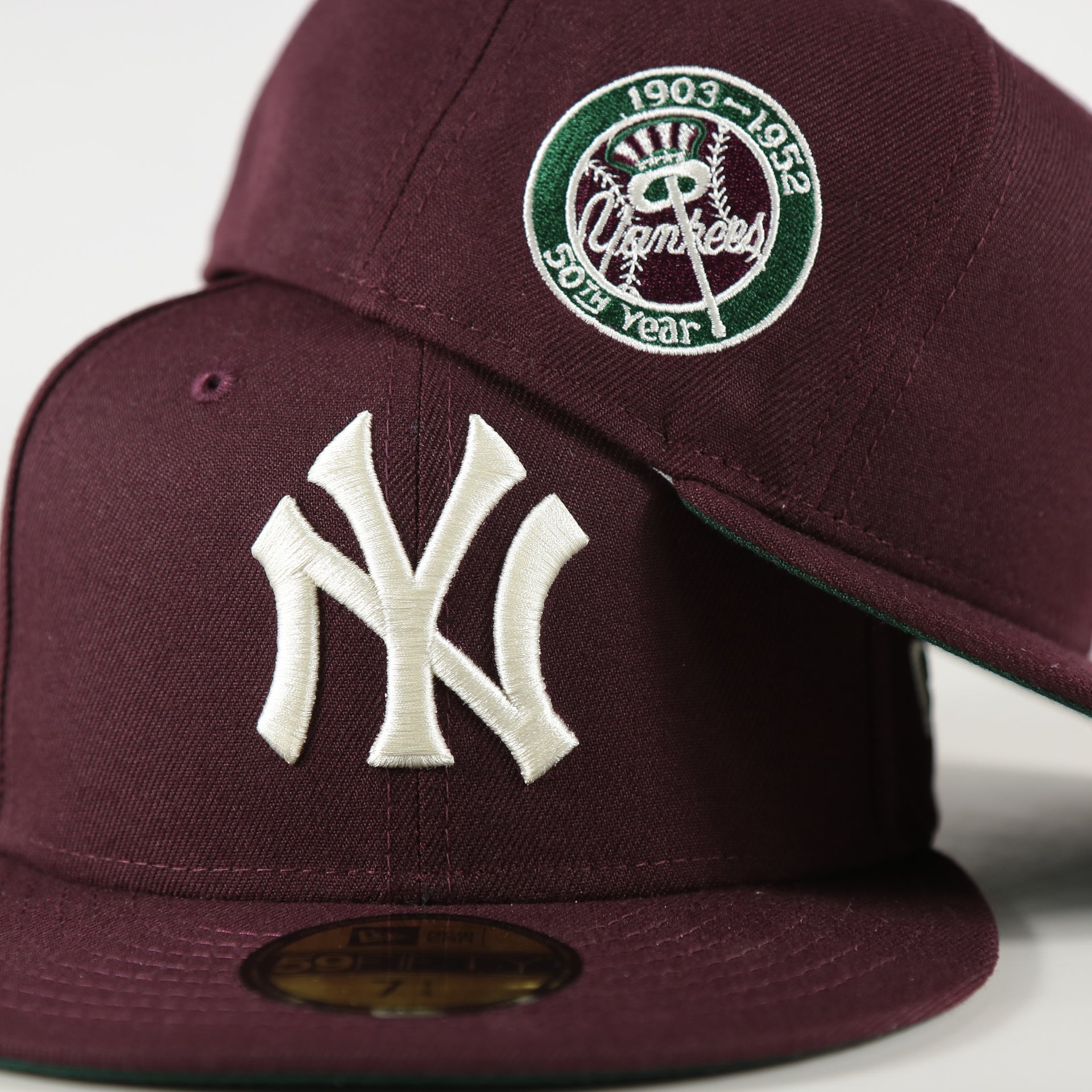 Side Patch on the New York Yankees Cooperstown 50th Year Side Patch Dark Green UV 59Fifty Fitted Cap | Vintage Christmas Movie Pack