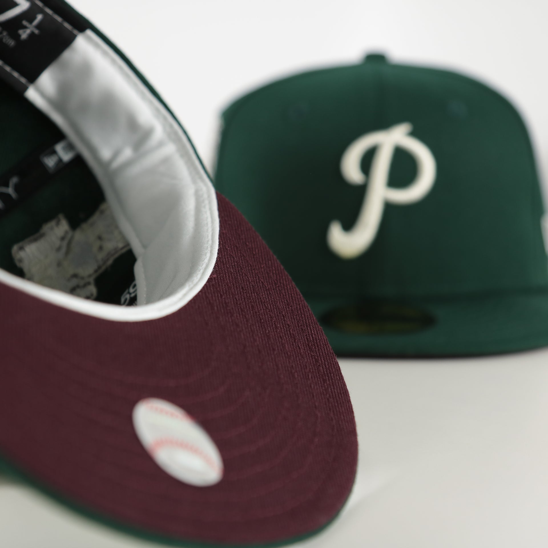 Maroon undervisor of the Philadelphia Phillies Cooperstown 1952 All Star Game Side Patch Maroon UV 59Fifty Fitted Cap | Vintage Christmas Movie Pack
