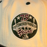 Close up of the side patch on the Chicago White Sox Cooperstown 75 Years Side Patch Maroon UV 59Fifty Fitted Cap | Vintage Christmas Movie Pack