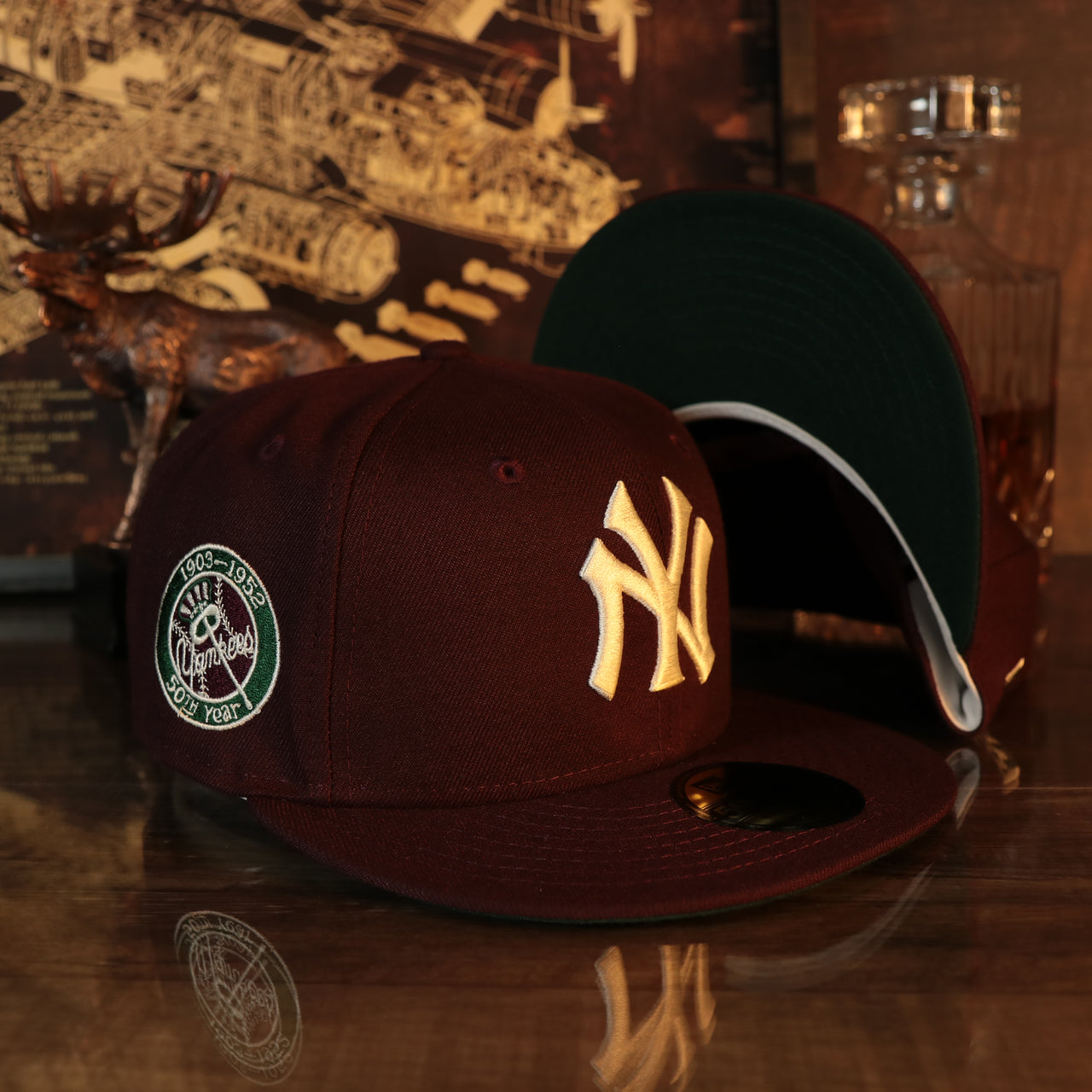New York Yankees Cooperstown 50th Year Side Patch Dark Green UV 59Fifty Fitted Cap | Vintage Christmas Movie Pack