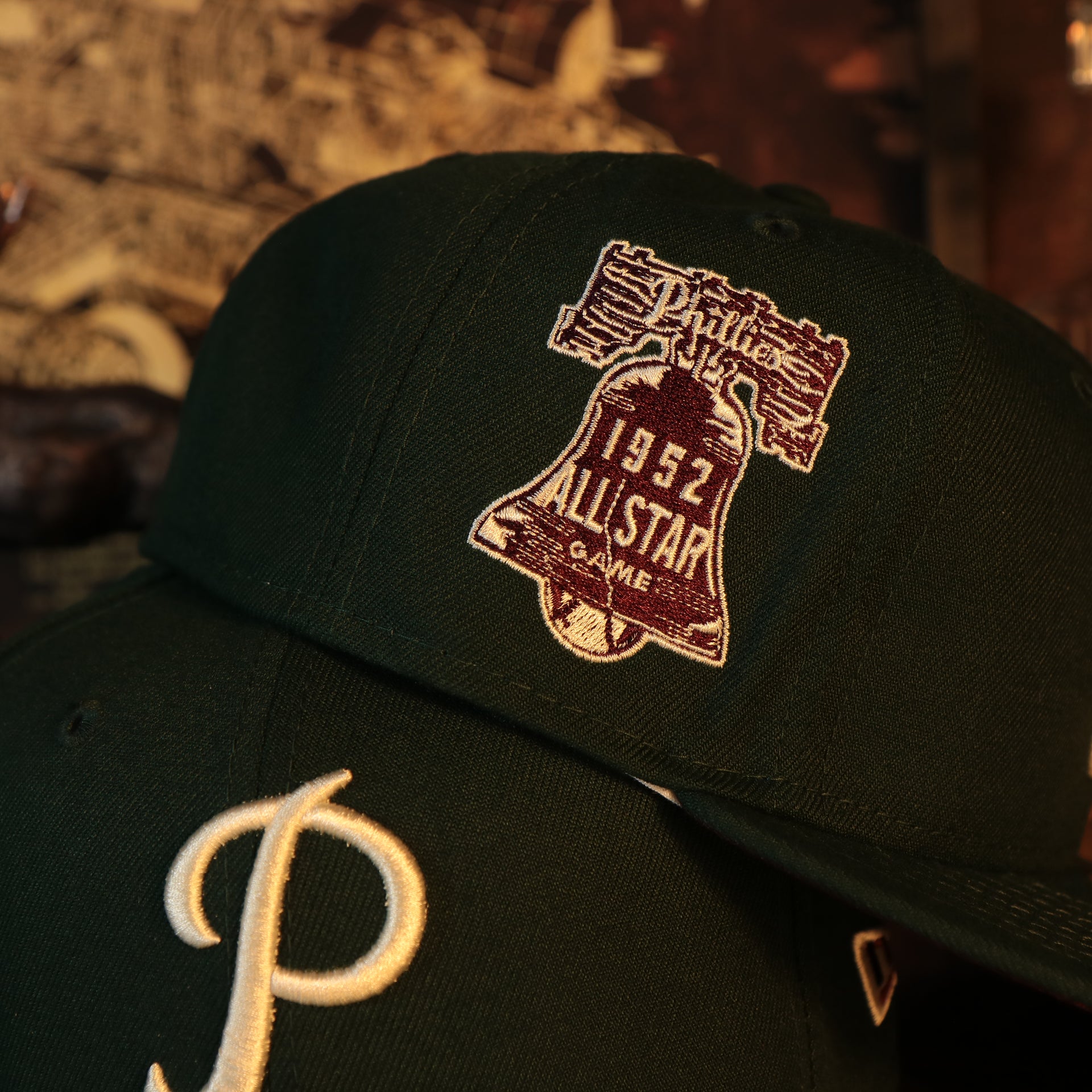 Side Patch of the Philadelphia Phillies Cooperstown 1952 All Star Game Side Patch Maroon UV 59Fifty Fitted Cap | Vintage Christmas Movie Pack