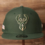 front of the Milwaukee Bucks 2021 NBA Playoffs 9Fifty Gray Bottom Side Patch Snapback Hat