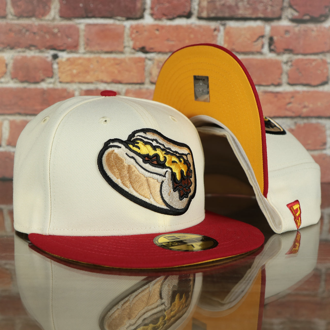 Lehigh Valley Iron Pigs Cheesesteak Without Onions Yellow UV Plain Jane 59Fifty Fitted Cap | Woodlands jeepdealer Exclusive