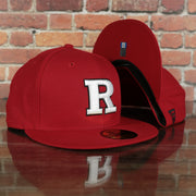 front and bottom of the Rutgers Scarlet Knights Red Underbrim 59Fifty Fitted Cap | Red Fitted Cap
