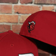 backside of the scarlet knights logo on the backside of the Rutgers Scarlet Knights Red Underbrim 59Fifty Fitted Cap | Red Fitted Cap