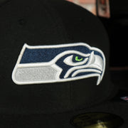 front logo on the Seattle Seahawks Black Underbrim 59Fifty Fitted Cap | Black Fitted Cap