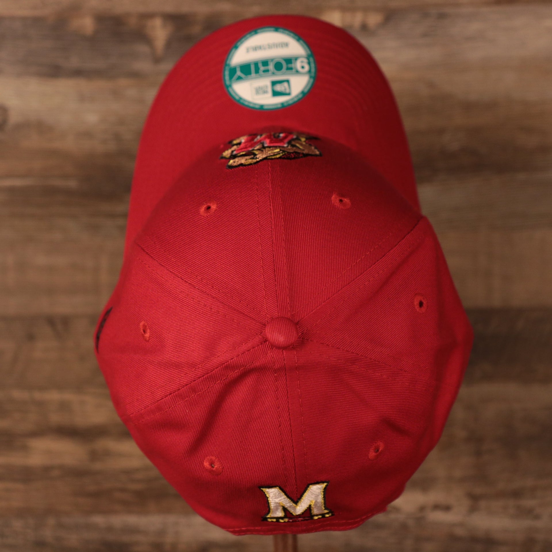 Top down view of the University of Maryland Terrapins The League 940 9Forty Adjustable Dad Hat