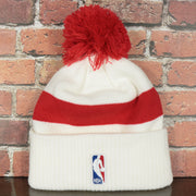 back side of the Philadelphia 76ers 2022 City Edition City Of Brotherly Love Youth Beanie | New Era, White