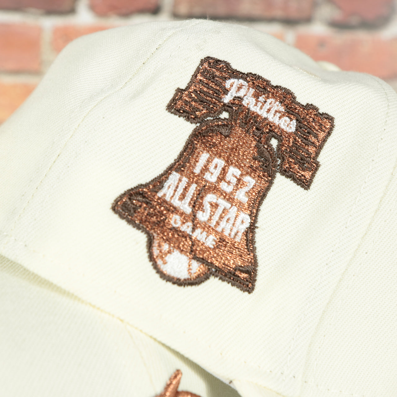 1952 all star game patch on the Philadelphia Phillies Cooperstown 1952 All Star Game Side Patch Walnut UV 59Fifty Fitted Cap | "Milk With Coffee" Hoagie Pack