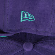 new era logo on the 2001 World Series Arizona Diamondbacks Cooperstown Grape 5 Side Patch Fitted | Purple 59Fifty Teal Bottom Fitted Cap