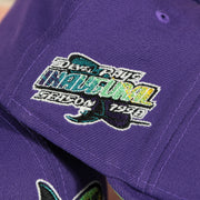 inaugural season 1998 patch on the Tampa Bay Devil Rays 1998 Inaugural Season Side Patch Purple 59Fifty Green Bottom Fitted Cap | Donatello Pack