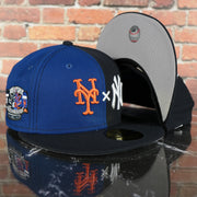 New York Yankees x Mets Split Crown Grey Bottom 59fifty Side Patch Fitted | Navy/Royal Blue Yankees x Mets 5950 Cap