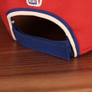 Close up of the adjustable hook and loop strap on the back of the Philadelphia 76ers Phila Script Side Patch 940 9Forty Dad Hat