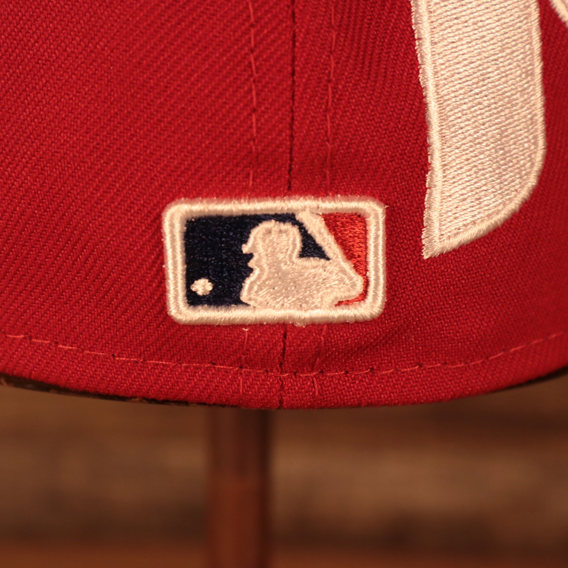 Close up of the MLB Batterman logo on the Philadelphia Phillies "Patch Pride" All Over Gray Bottom Side Patch 59Fifty Fitted Cap