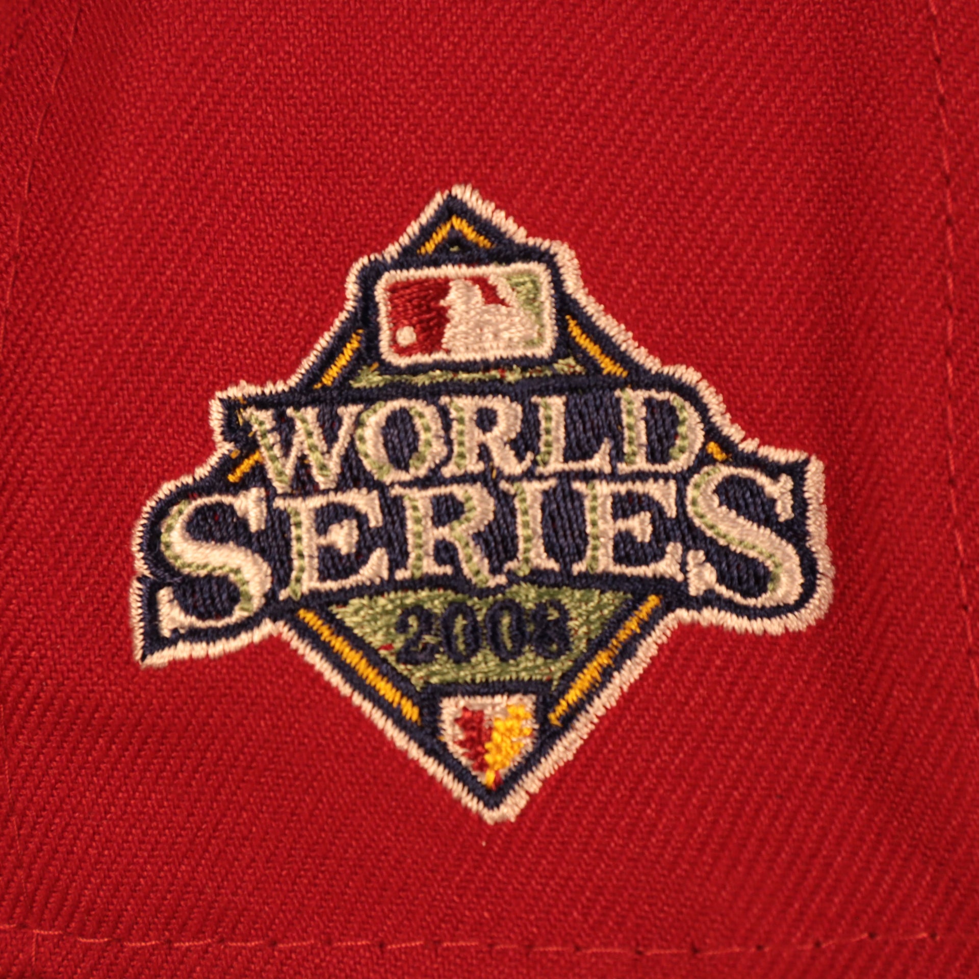 Close up of the 2008 World Series side patch logo of the Philadelphia Phillies "Patch Pride" All Over Gray Bottom Side Patch 59Fifty Fitted Cap
