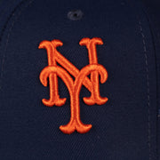 Close up of the Mets logo on the New York Mets "Patch Pride" All Over Gray Bottom Side Patch 59Fifty Fitted Cap