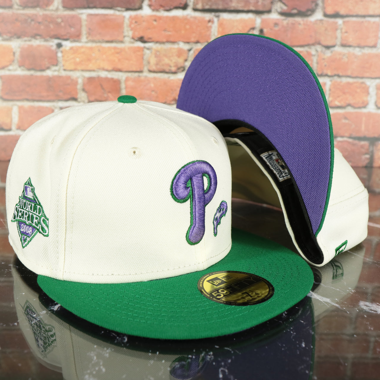 Cooperstown Philadelphia Phillies 2008 World Series Side Patch 59Fifty Fitted Cap | Pizza Pack Off White/Green 59Fifty