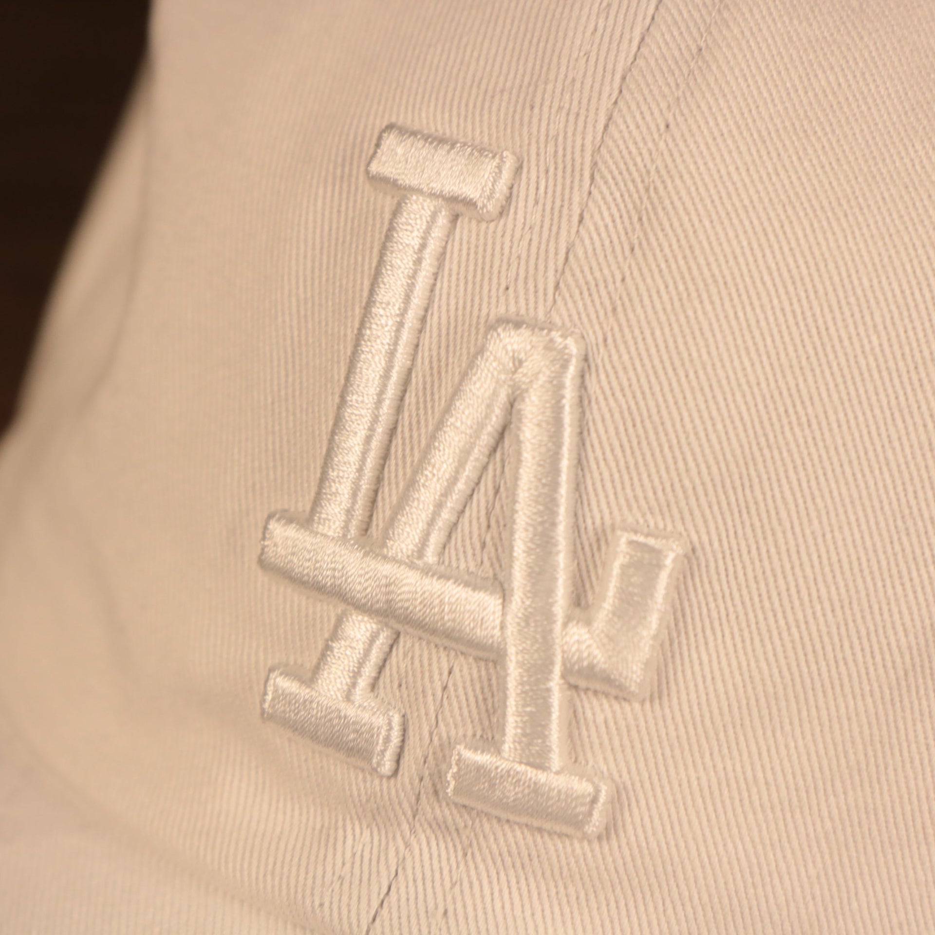 Los Angeles Dodgers Tie Dye Bottom White Clean Up Dad Hat  Up close front LA Dodgers logo of the cap