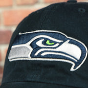 seahawks logo on the Seattle Seahawks Navy Blue Adjustable Dad Hat | OSFM