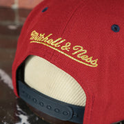 mitchell and ness logo on the American Flag Fourth of July Gold Trim Red on Navy Blue Snapback Hat