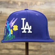The front of the Los Angeles Dodgers Gray Bottom Bloom Spring Embroidery 59Fifty Fitted Cap | Royal Blue 59Fifty Cap