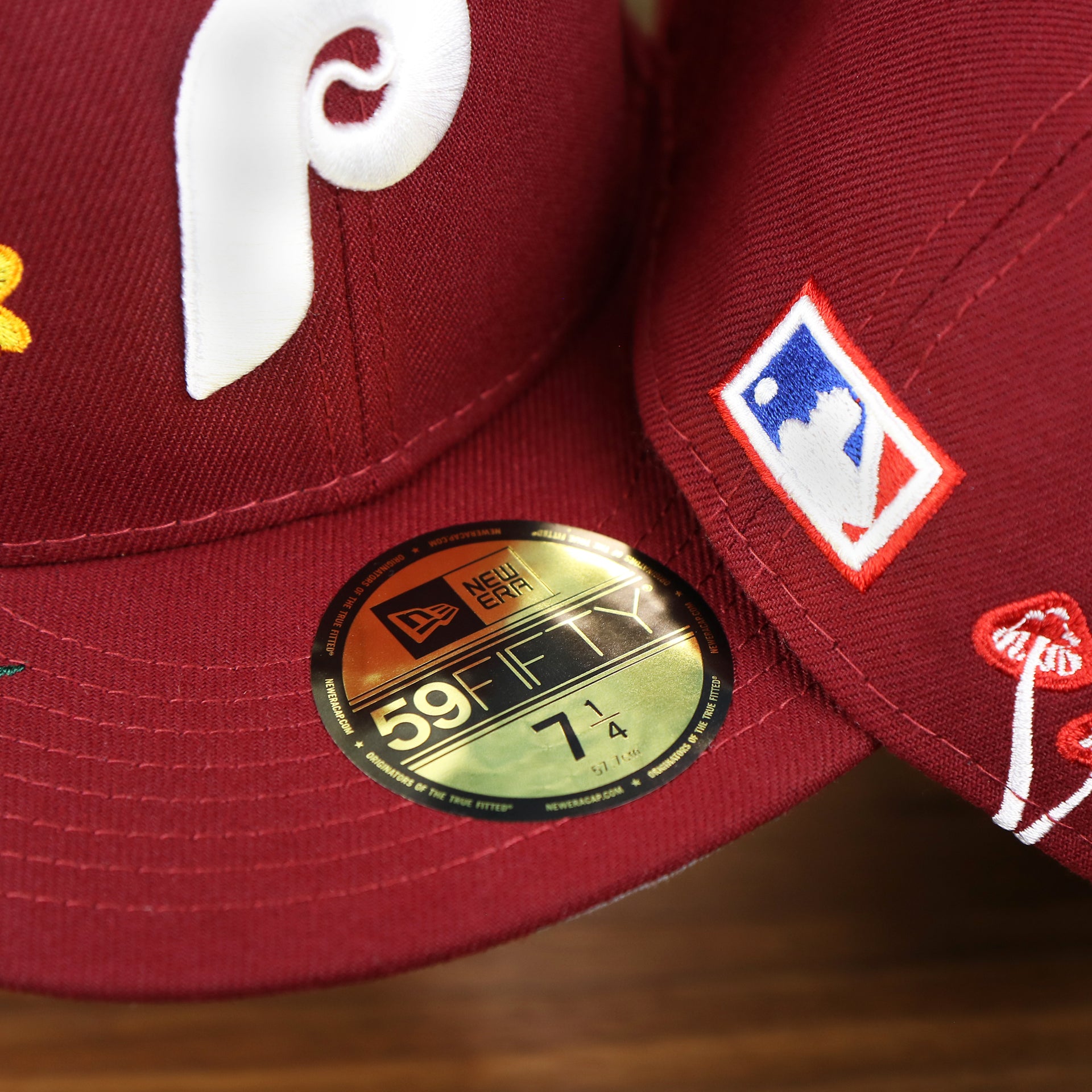 The 59Fifty Sticker on the Cooperstown Philadelphia Phillies Gray Bottom Bloom Spring Embroidery 59Fifty Fitted Cap | Maroon 59Fifty Cap