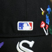 The MLB Batterman Logo on the Chicago White Sox Gray Bottom Bloom Spring Embroidery 59Fifty Fitted Cap | Black 59Fifty Cap
