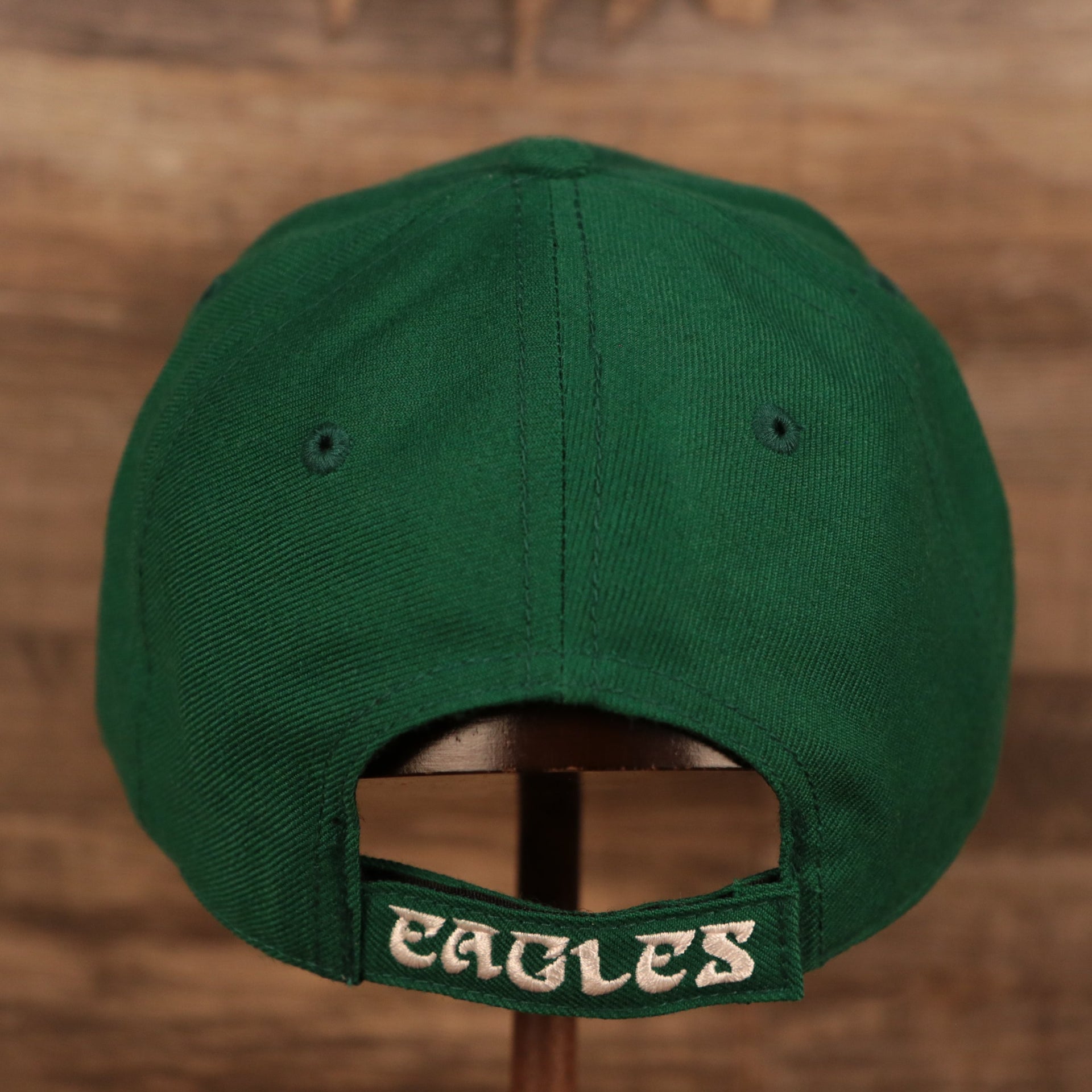 back of the Philadelphia Eagles Throwback Kelly Green Adjustable Dad Hat OSFM