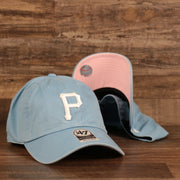 Pittsburgh Pirates Pink Bottom Icy Blue Clean Up Dad Hat Front and bottom view of the cap